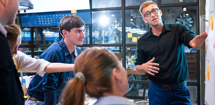Colleagues collaborating in an office
