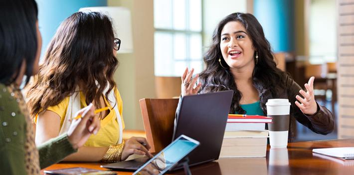 Girls studying in a library